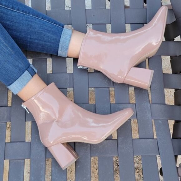 Women's Camel PAT Ankle Square Toe Booties - Picture 1 of 6